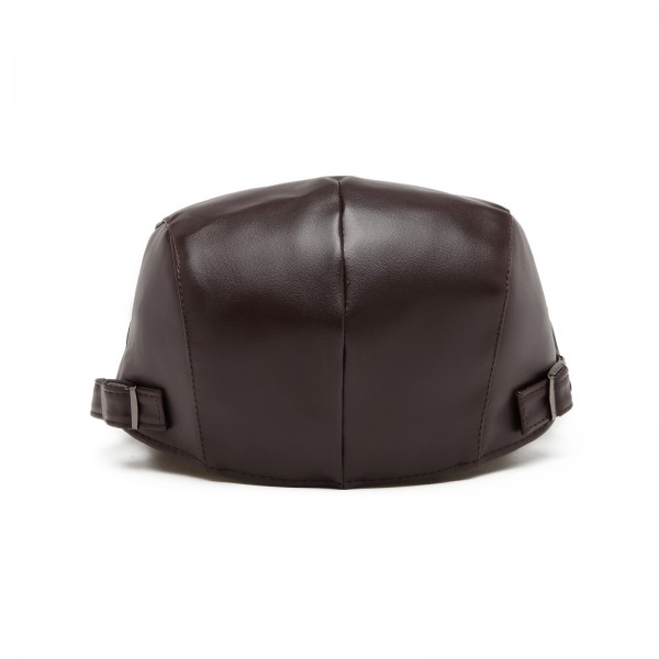 CAP-3 - Men's Newsboy Baker Boy Peaky Blinders Gatsby Leather Look Flat Cap Hat - Brown
